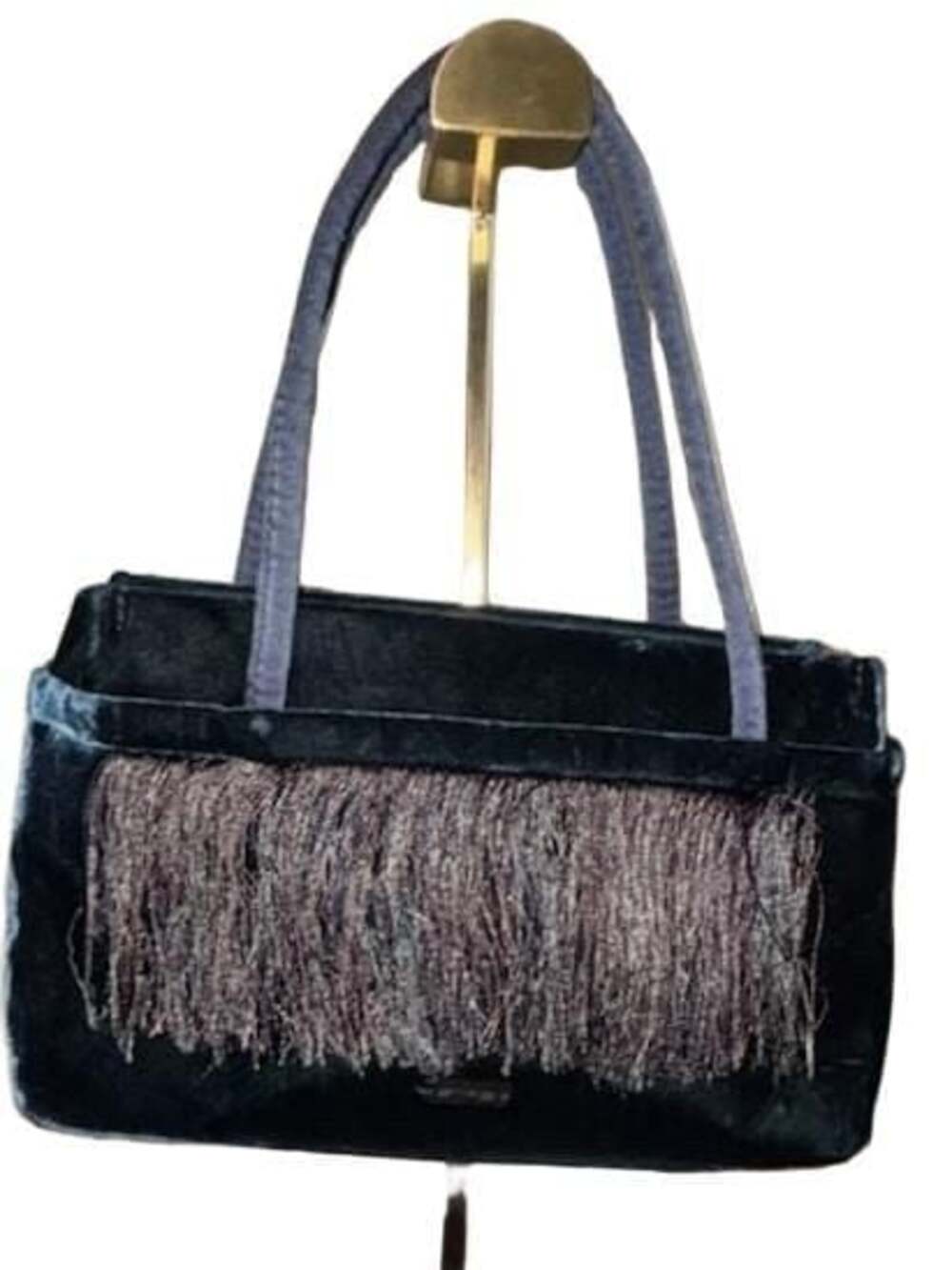 Etro Teal Velvet Fringe Top Handle Evening Bag